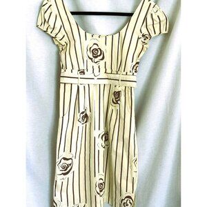 Cream & Tan Maple Brand Dress w/sht sleeve, square neck and tie waist, Size 2.